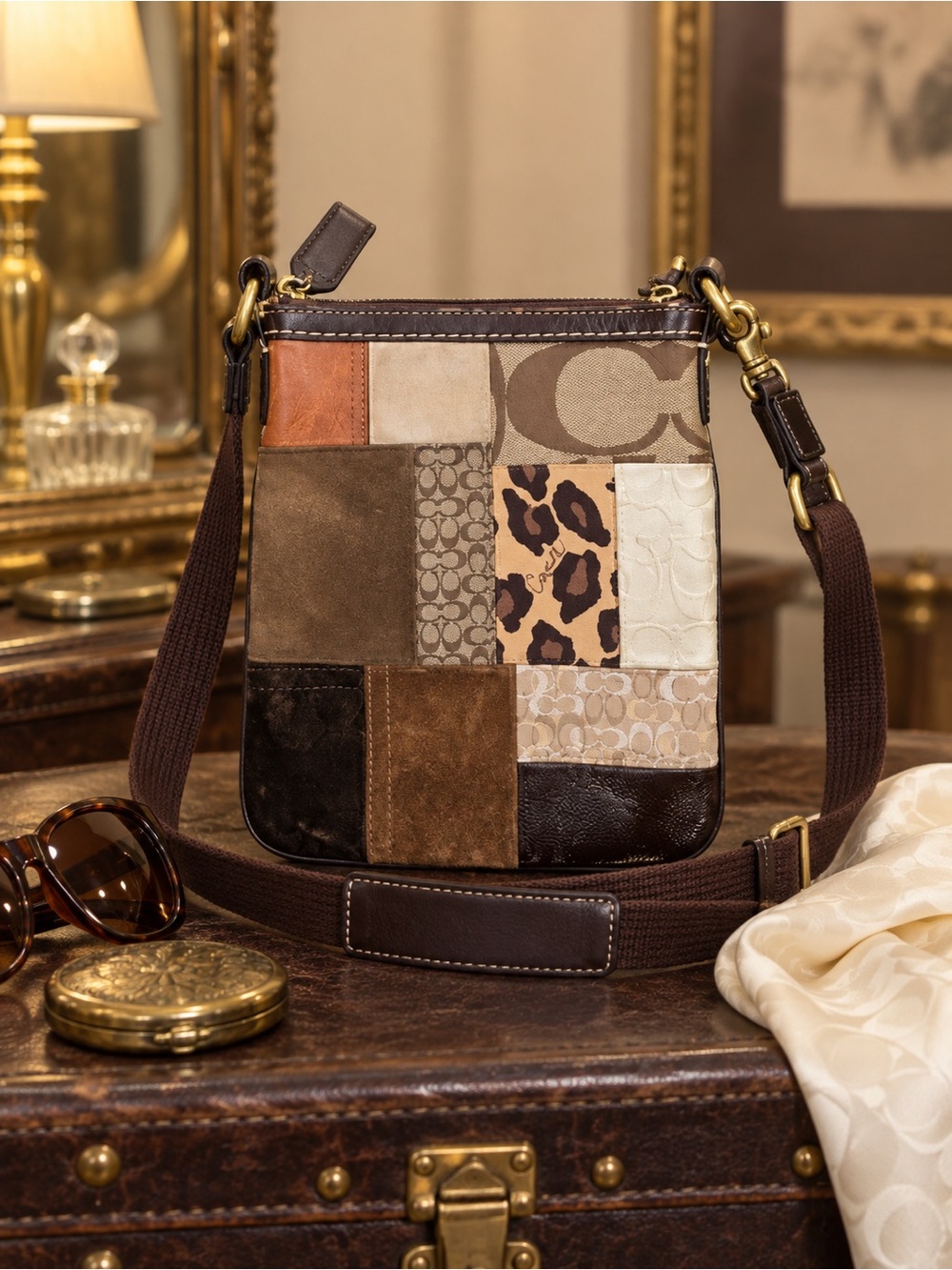 Coach Patchwork Animal Print Messenger Crossbody Bag Y2K